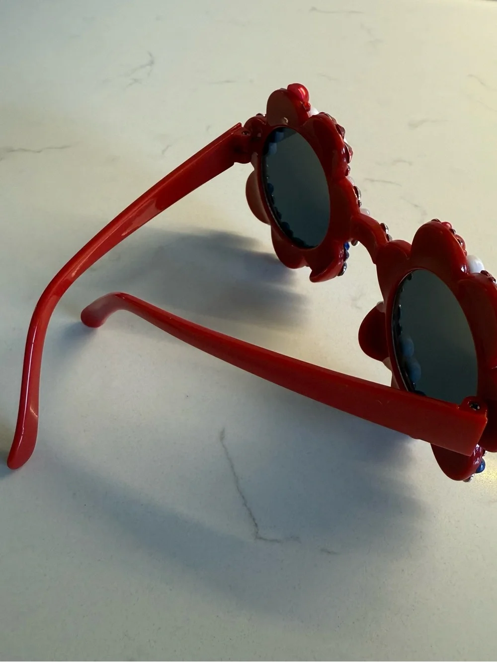 Embellished Round Sunglasses - Red, Blue, white/Silver